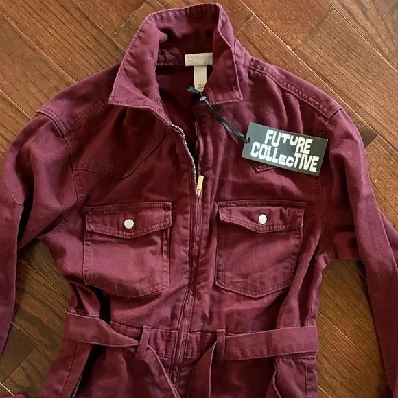 Nwt Burgundy Jumpsuit with Belt - Picture 2 of 3